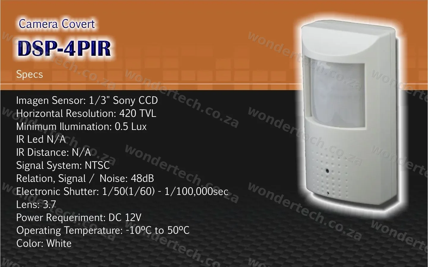 1/3" SONY 420TVL PIR COVERT 3.7MM LENS