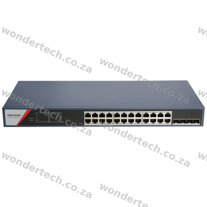 Hikvision 24-port smart gigabit POE switch, 370w POE budget, Hikvision topology management, 4SFP ports