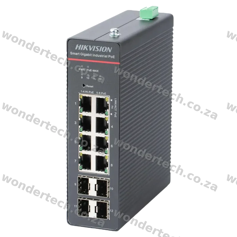 Industrial smart-managed 12 port gigabit POE switch, 8x Gbe POE ports, 4x Gb SFP ports (Excludes 48V PSU) - DRL-48V240W1EN