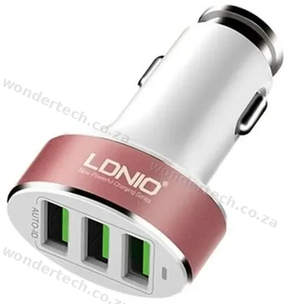 LDNIO 3 PORT USB CAR CHARGER - ROSEGOLD