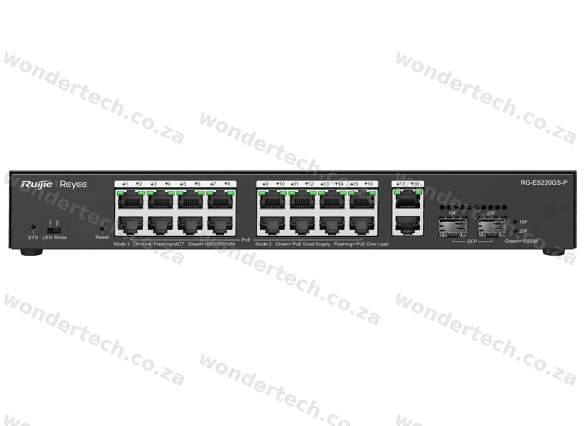 Reyee 18 Port Gigabit with 16 PoE 250W 2SFP Smart Managed Switch